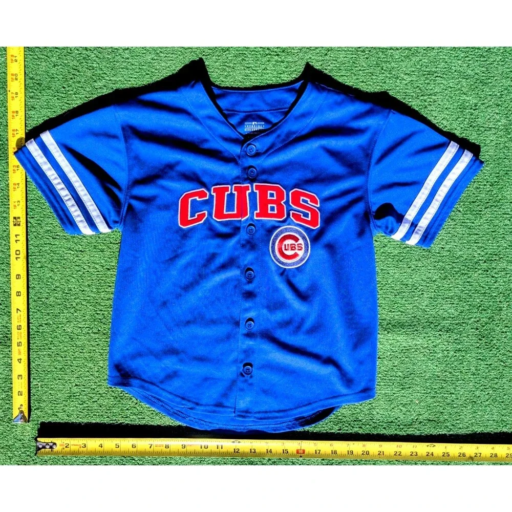 Chicago Cubs MLB Baseball Blue Jersey Boys Sml 6/7 Button Front Jersey Shirt EUC